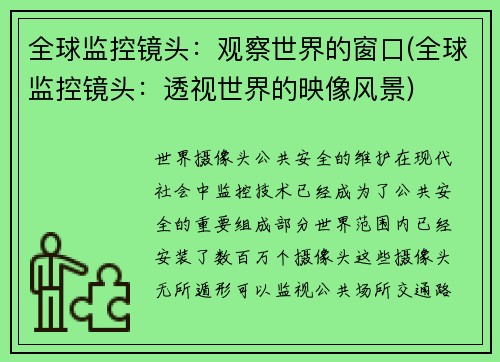 全球监控镜头：观察世界的窗口(全球监控镜头：透视世界的映像风景)